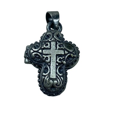 Prayer Box Pendant Cross Shape Christian Magnetic Closure Hinged Silver Color
