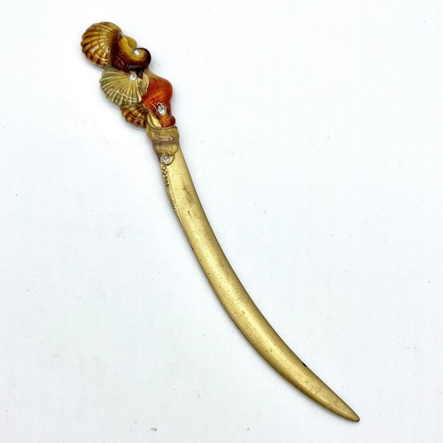 Olivia & Gracie Seashell Letter Opener Desk Decor Gold Tone Rhinestone Vintage