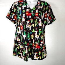 MicroFlex Scrub Top Women's Size Medium Christmas Tree   Llama   Cactus Black