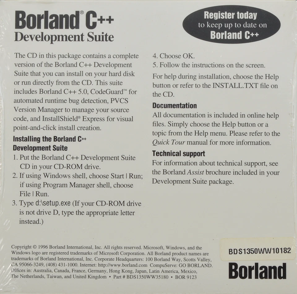 Borland C++ Development Suite Ver.5 Windows 95 NT 3.1 DOS BDS1350WW35180 BOR9123 - Image 2 of 2