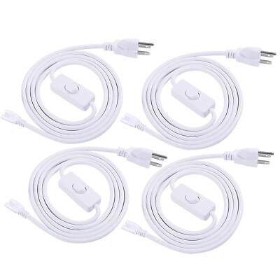 T5 T8 T12 Tube Light Fixture 6FT Power Cable US Plug Cords 3-Pin Switch (4 Pack)