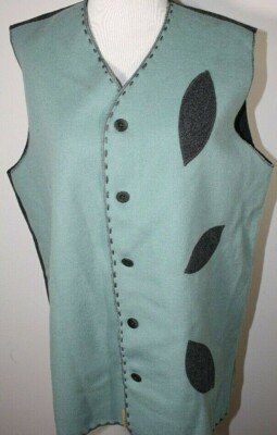 Shaka King Green Blue Gray Vest Art to Wear Felted Wool NWT $108 40 M L 8 10 12