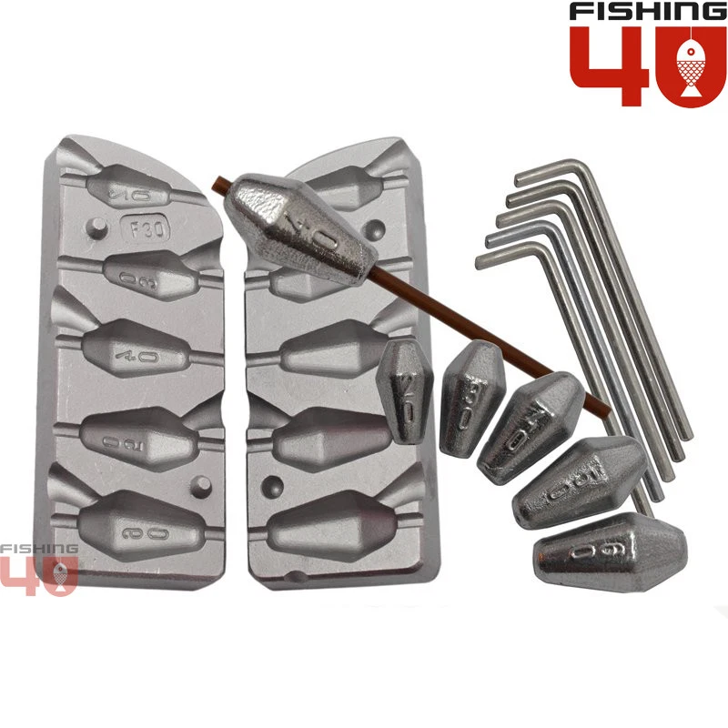 FISHING4U Molde de plomo hexagonal para pesca 20-30-40-50-60 g molde de plomo pesas y hundidores