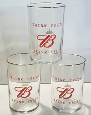 Lot of 3 Budweiser Beer Tasting Golden Rim Glass Think Fresh Drink Fresh 3 1/2"
