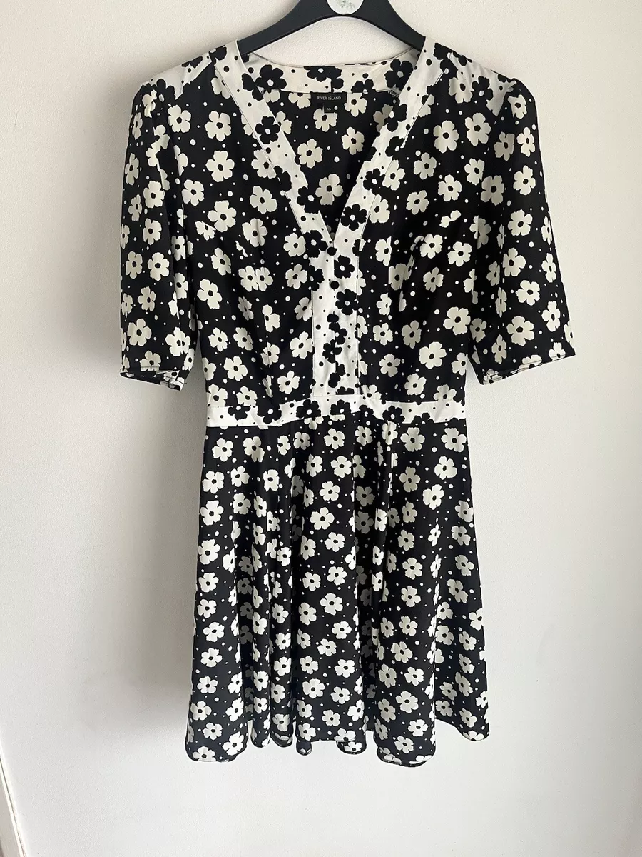 River Island Ladies Dress Black White Size 10 Flowers