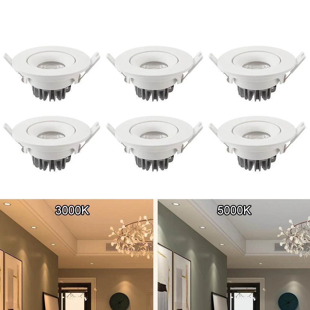 6 Pcs 3000K 5000K COB LED Spotlight Ceiling Recessed Lamp For Home