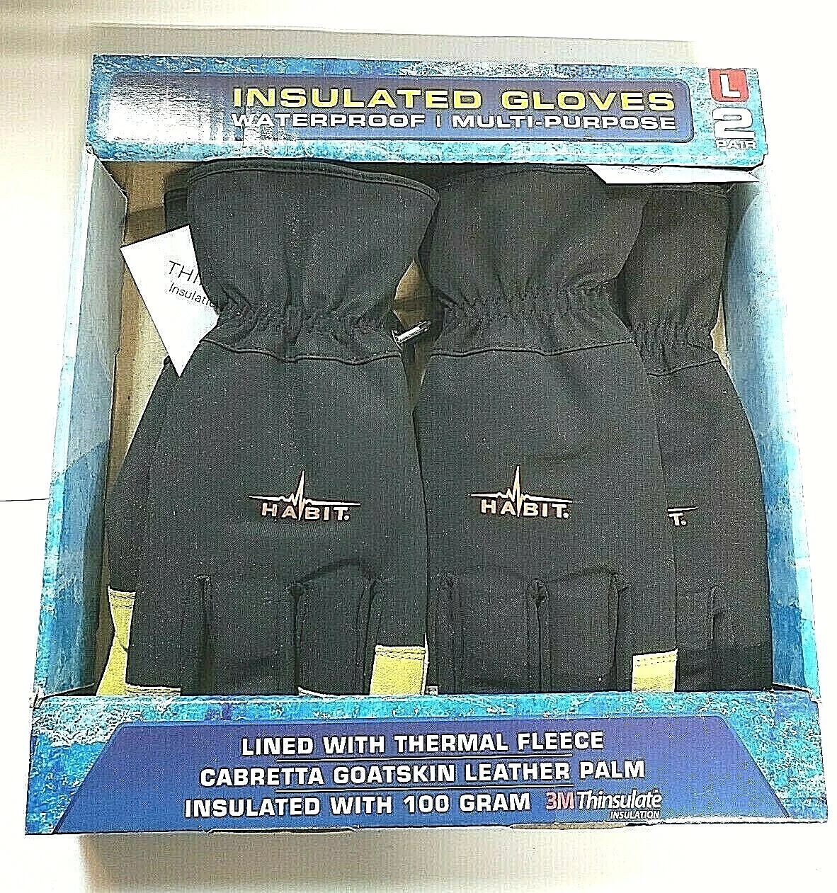 NEW Habit Insulated Gloves Goatskin Leather Waterproof Thermal Fleece, 2 Pairs