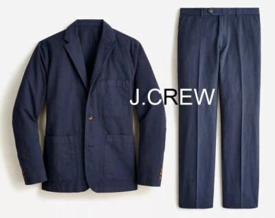 J.CREW suit navy 38 jacket + 30 pants cotton linen casual chino chore blazer nr - Image 1 of 4