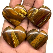 Natural Tiger Eye 28.5-31mm Heart Shape Loose Gemstones Wholesale Lot 4 Pcs