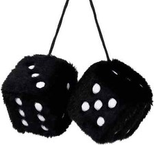 Pair of Retro Square Mirror Hanging Couple Fuzzy Plush Dice with Dots for Car