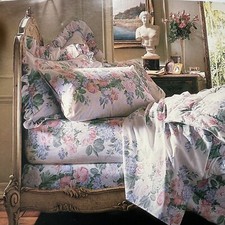 Set lenzuola vintage Utica King stampa floreale verde dimore campagna francese senza ferro USA