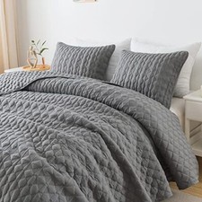 Quilt Size Bedding Sets with Pillow Shams, Lightweight Soft King Dark Grey