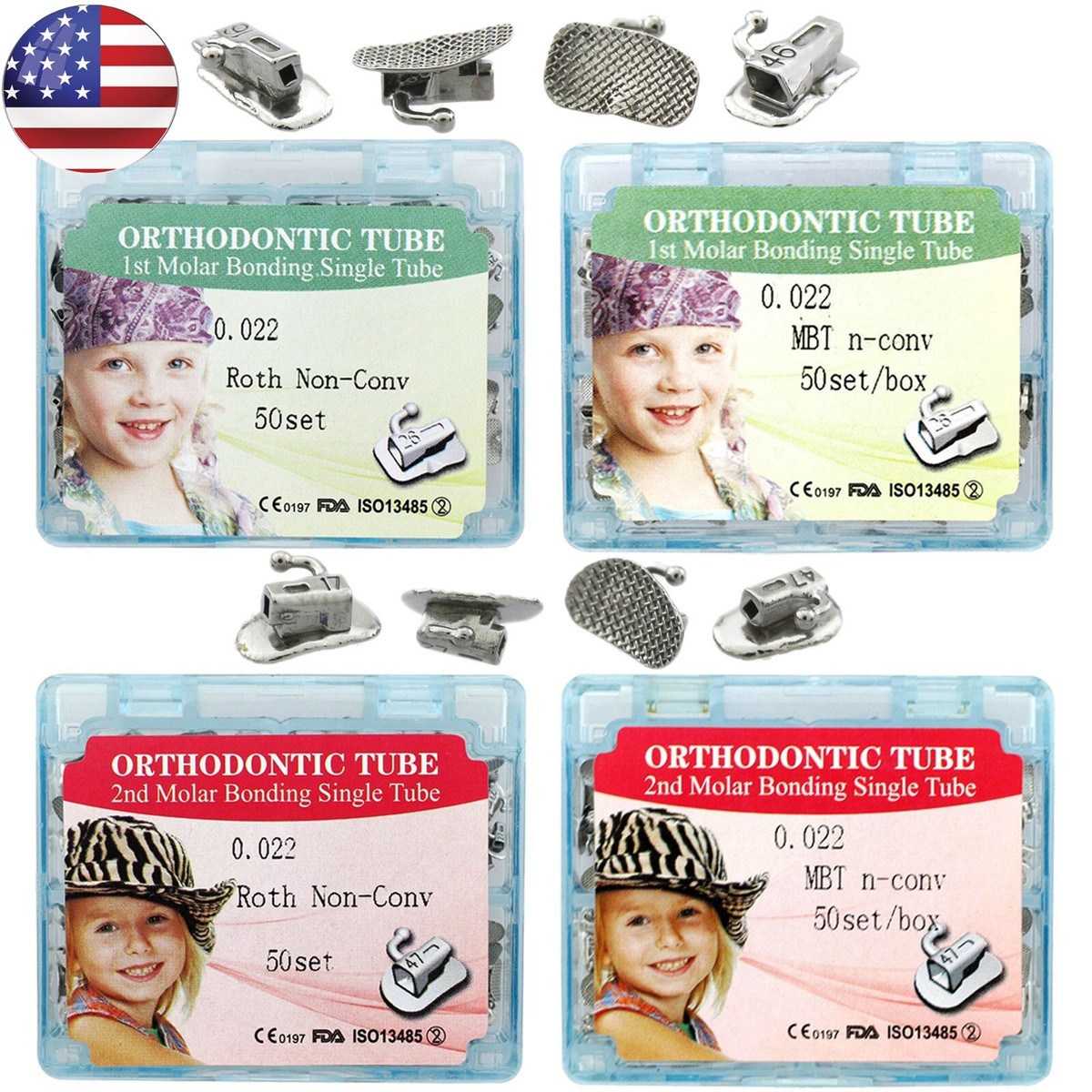 Tubes Buccaux Orthodontiques Roth MBT 022 - Pour 1ère Et 2ème Molaires, En Métal