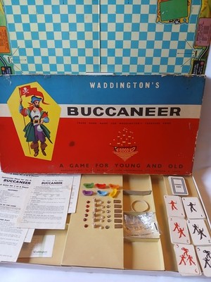 Waddingtons Buccaneer Brettspiel 1967 komplett rot blau Box großes Brett 60er Jahre