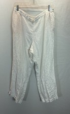 J. Jill 100 Linen Pants LG White Elastic Waist Pull On Pockets casual beach