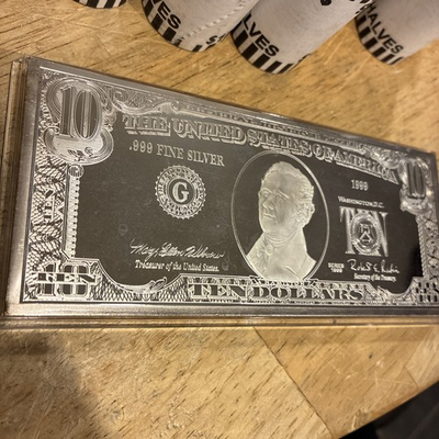 #ad 🔥 UNIQUE LARGE $10 NOTE 4 TROY OUNCES .999 FINE SILVER WASHINGTON MINT‼️ $450.00