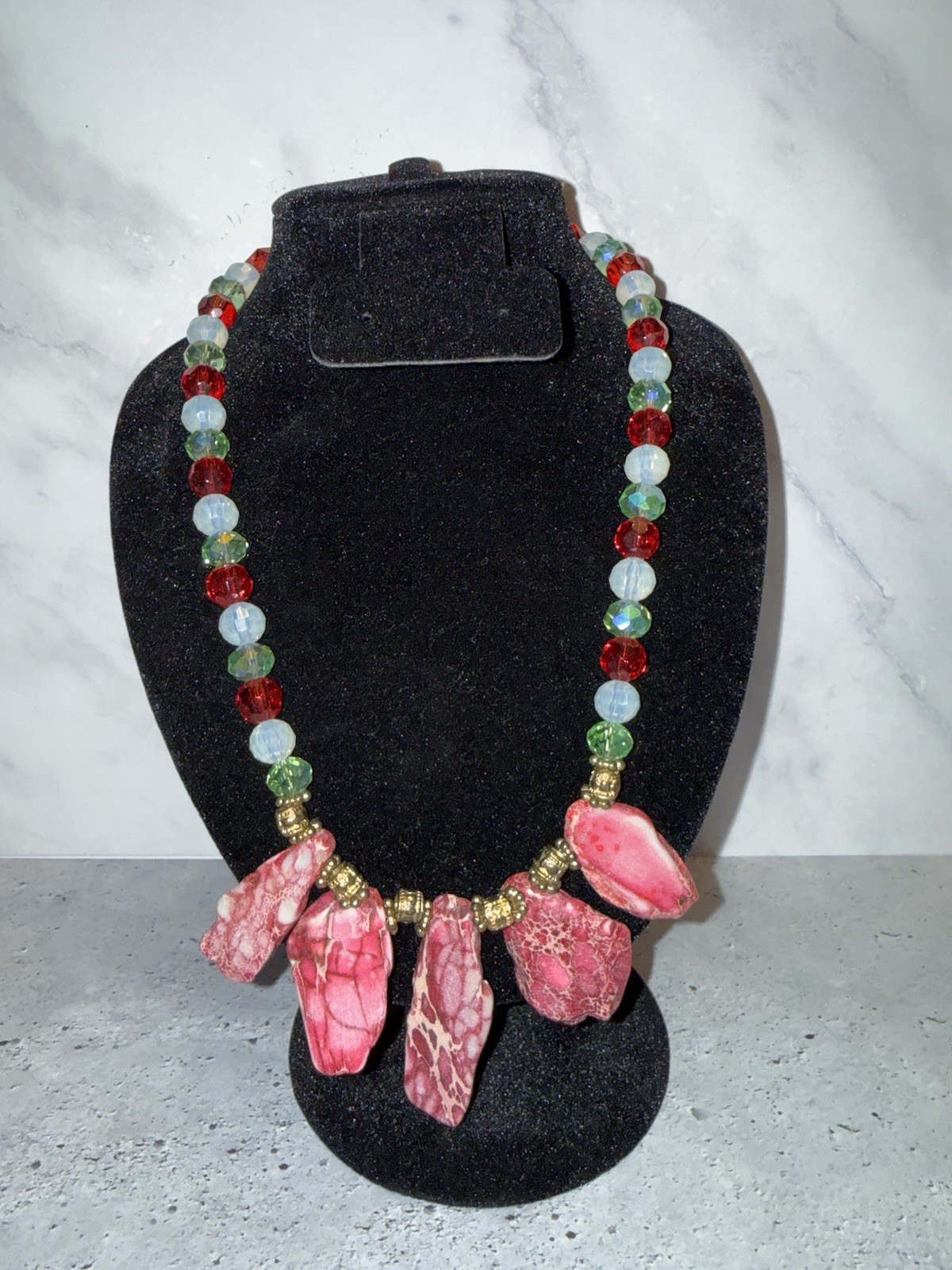 Hand Crafted Beaded Stone Statement Necklace. - image 4