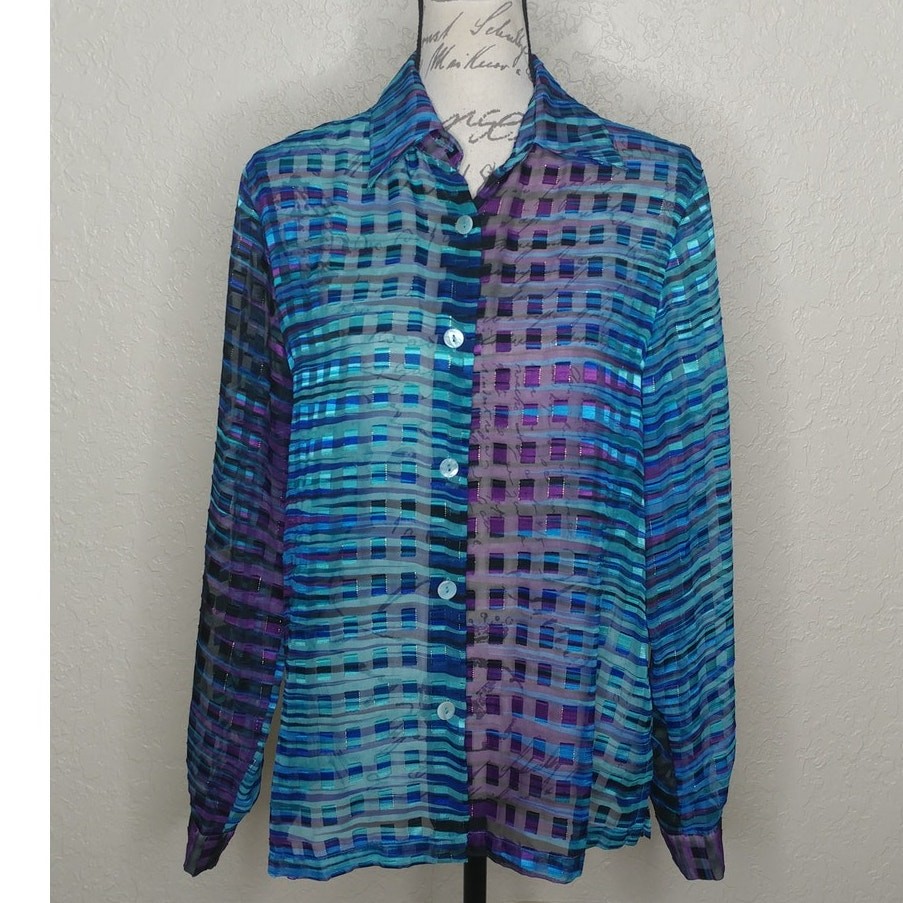 Patchington Multicolored Sheer Button Front Shirt… - image 1