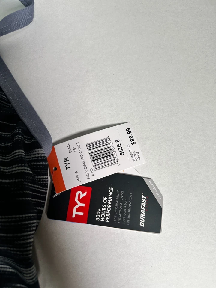 Traje de baño TYR para mujer 40 negro diamante efervescente ajuste 1 pieza natación vacaciones Foto 2 de 3