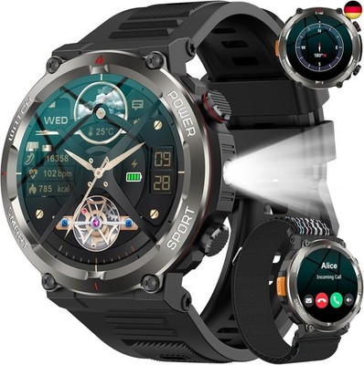 Militär Smartwatch für Herren, Outdooruhr mit 100 Tage A