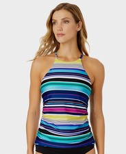 Anne Cole Women's Striped High Neck Tankini Swim Top, Multi, XS, L