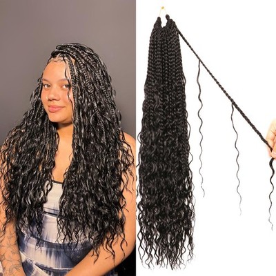 Goddess Box Braids Crochet hair -24 Inch 9 Packs Water Wave Boho Crochet Braids 