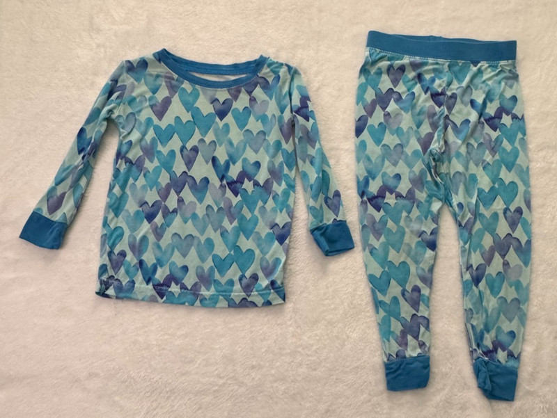 Little Sleepies OG BLUE WATERCOLOR HEARTS Two Piece Pajamas 12-18 Mo. (Free S/H)