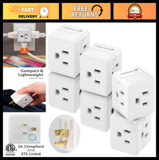 3 Outlet Wall Adapter Cube Tap - 6 Pack, 90 Triple Power Splitter, Multi Plug E
