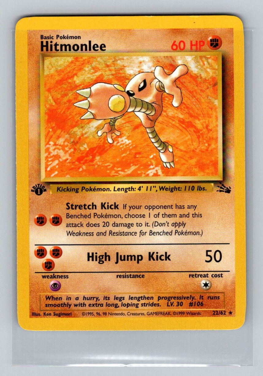 Hitmonlee (22) 1st Edition Rare Fossil 22/62 Pokemon TCG LP