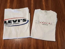 LEVI'S T-Shirt 90's  Retro Style Logo White Size LARGE Set 2 Pcs Made In USA 🔥