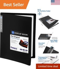 30-Pocket Binder with Plastic Sleeves 9x12 Black, Heavy Duty Art Portfolio Fo...
