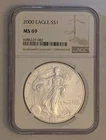2000 American Silver Eagle NGC MS-69 1 oz .999 Silver Bullion Coin