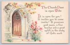 Vintage Church Door Open Wide Religious Greeting Postcard Made in USA
