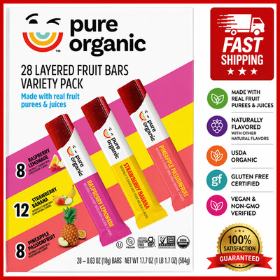 Pure Organic Layered Fruit Bars Variety Pack, 28 Count, Real Fruits, Vegan