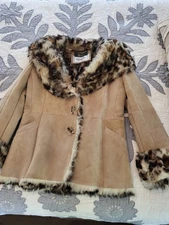 Genuine Shearling Coat Leopard Print Sz 12-14, Toscana Sheepskin, Aspen Fashions