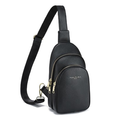 Crossbody Sling Bags Fanny Packs Leather Purses Chest Bag for Women(Black)