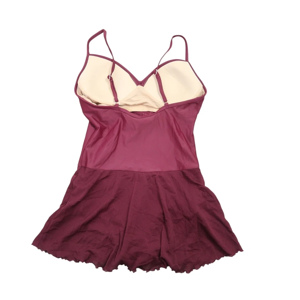 Vintage Newport News Swim Burgundy Red Floral Embroidered Beaded Swim Dress 10 - Image 2 of 4