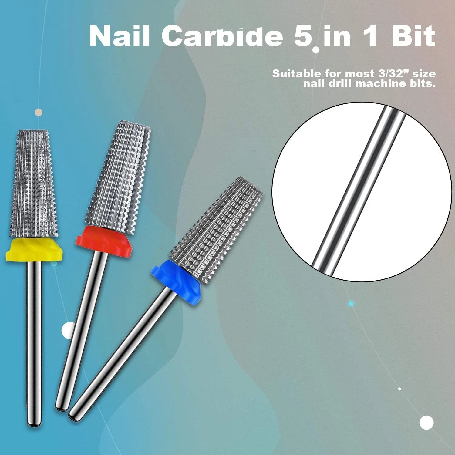 3pcs 5-in-1 Carbide Nail Drill Bit Set 3/32 XF F M Two-Way Rotate for Acrylic