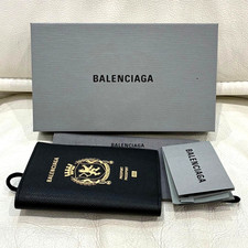 BALENCIAGA Passport holder Calfskin Leather Black Semi-Matte New