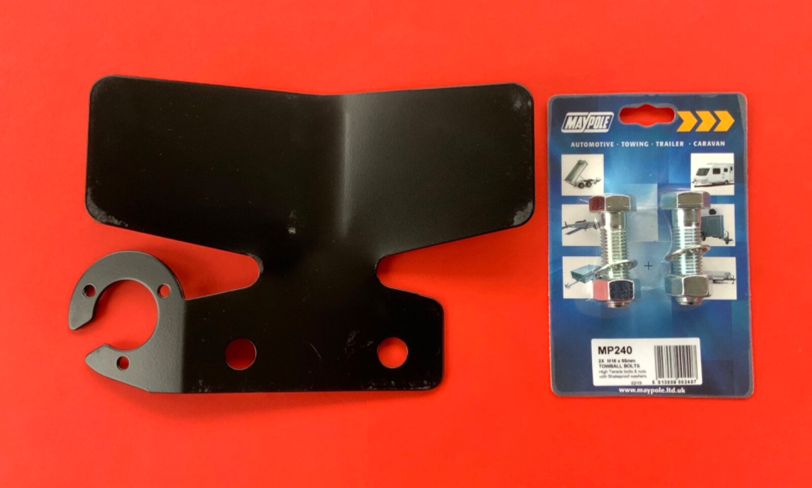 Tow Bar Flange Bumper Protector Single Socket Plate Black & 2 x M16x55mm Bolts