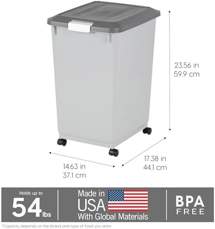 Dog Food Storage Container with Wheels Airtight Lid Scoop