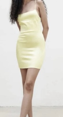 zara yellow bodycon dress Midi Cutout Bodycon Dress W/ Front Twist and Side Slit – JuniperRose main image 1