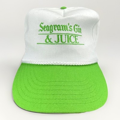VTG Seagram s Gin & Juice Trucker Snapback Hat Neon Green White Promo Cap