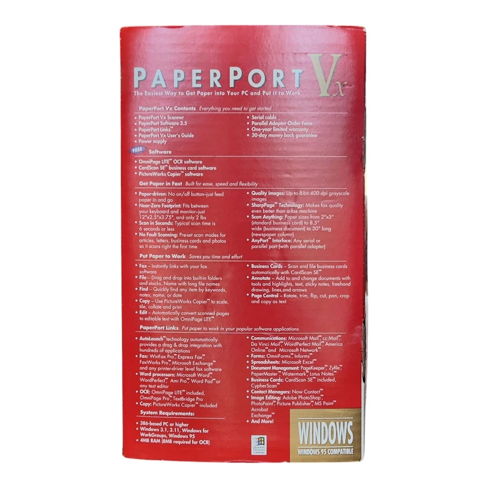 Visioneer Paperport Scanner Vx PR-33001-W Vintage Unused NOS Windows - Image 4 of 4