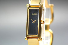 Exc 5 Vintage GUCCI 1500 Gold Black Dial Quartz Women's Watch From JAPAN