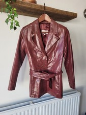 Outer Edge Jacket Womens 8 Burgundy Leather Vintage Y2K Blazer Belt 90s Trench