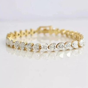 Authentic Certified Moissanite Heart Cut 6Ct Tennis Love Bracelet 14K Yellow Gold Plated