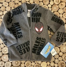 NWT SPIDER-MAN MILES MORALES GRAY Black Red FULL ZIP FLEECE WARM JACKET SIZE 3T