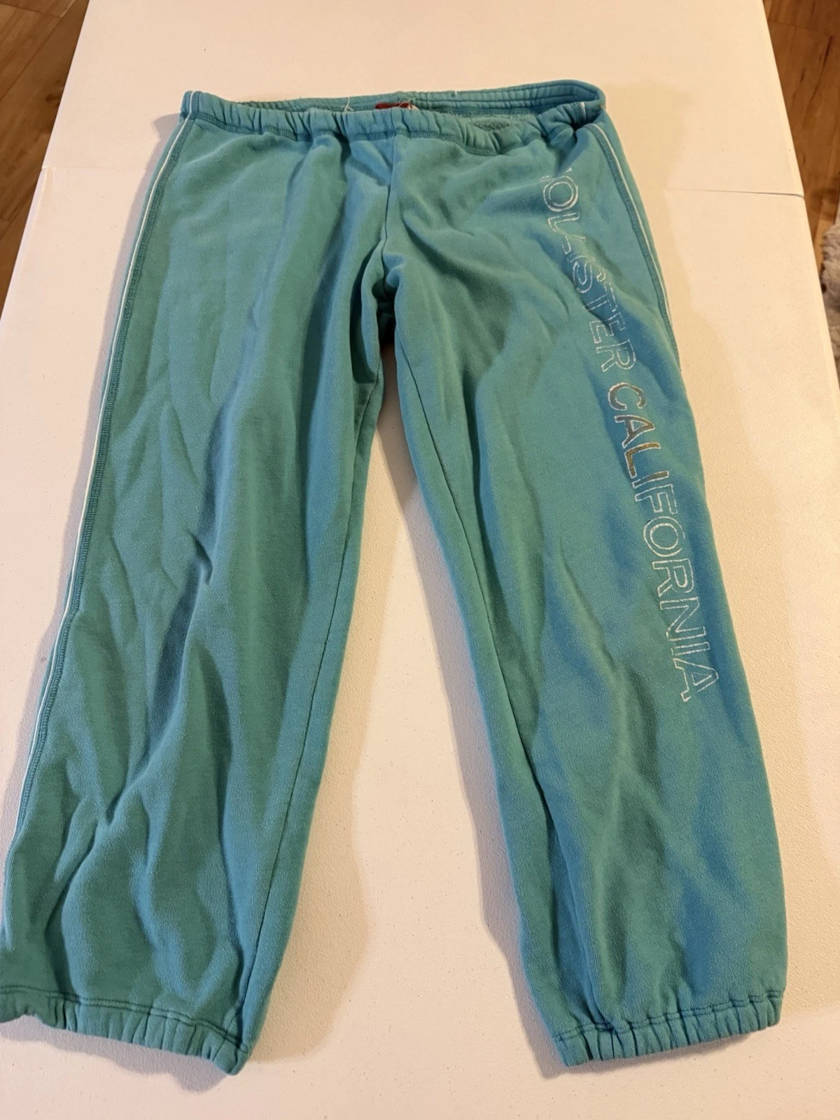 RARE VTG Y2K Hollister Capri Teal Large Cuffed Pants Blue Logo Women’s Blue