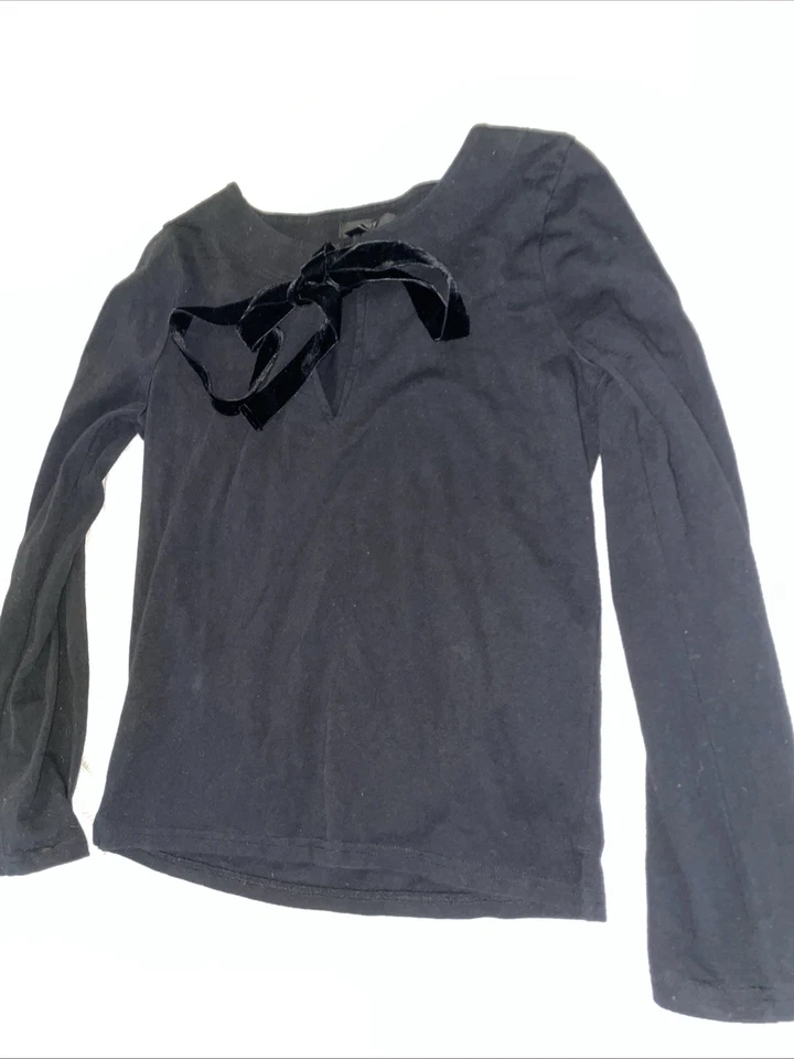 Camiseta clásica para mujer J.Crew negra de manga larga XS con detalle de lazo de terciopelo” Foto 2 de 4